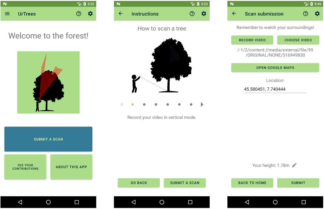Interface de l'application UrTrees